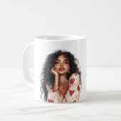 Schwarzes Haar Mädchen Rote Herzen Bluse Kaffeetasse (Vorderseite Links)