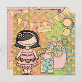 Schwarzes Haar Mädchen Sommerlemonade Geburtstag E Einladung (Vorne/Hinten)