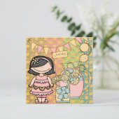 Schwarzes Haar Mädchen Sommerlemonade Geburtstag E Einladung (Stehend Vorderseite)