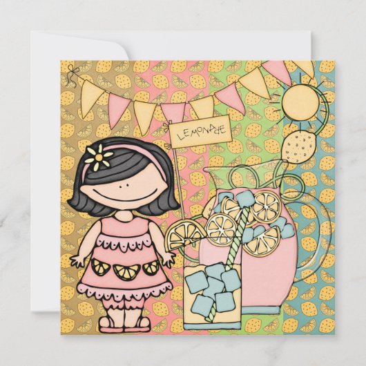 Schwarzes Haar Mädchen Sommerlemonade Geburtstag E Einladung (Vorderseite)