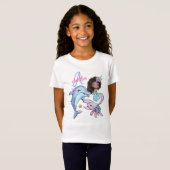 Schwarzes Haar Mermaid Custom Kids Name Pink Girl T-Shirt (Vorne ganz)