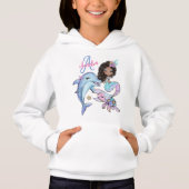 Schwarzes Haar Mermaid Custom Kids Name Pink Girls Hoodie (Vorderseite)
