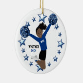 Schwarzes Haar-Pferdeschwanz Pom Poms im Blau u. Keramikornament (Rechts)