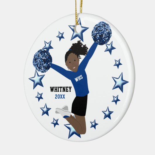 Schwarzes Haar-Pferdeschwanz Pom Poms im Blau u. Keramikornament (Links)