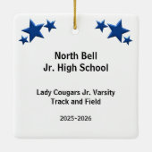 Schwarzes Haar Track and Field Girl Blue Black Keramikornament (Rückseite)