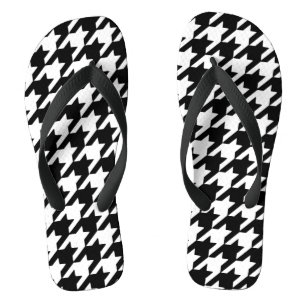 Schwarzes Hahnentrittmuster Flip Flops Badesandalen