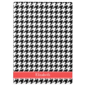 Schwarzes Hahnentrittmuster Korallenroter Name Mon Klemmbrett (Rückseite)