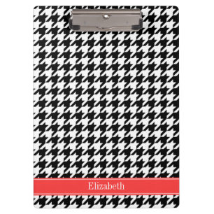 Schwarzes Hahnentrittmuster Korallenroter Name Mon Klemmbrett