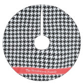 Schwarzes Hahnentrittmuster Korallenroter Name Mon Polyester Weihnachtsbaumdecke (Vorderseite)