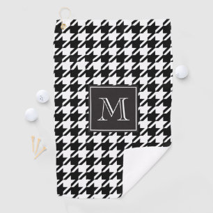 Schwarzes Hahnentrittmuster-Monogramm Golfhandtuch