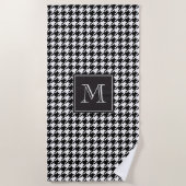 Schwarzes Hahnentrittmuster-Monogramm Strandtuch (Vorderseite)
