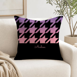 Schwarzes Hahnentrittmuster Muster Pink Lila Ombre Kissen