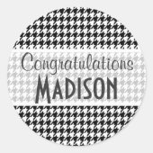 Schwarzes Hahnentrittmuster Runder Aufkleber (Vorderseite)