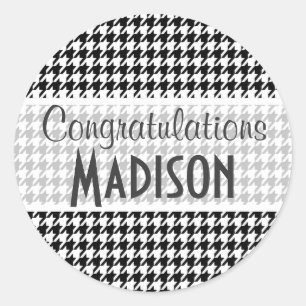 Schwarzes Hahnentrittmuster Runder Aufkleber