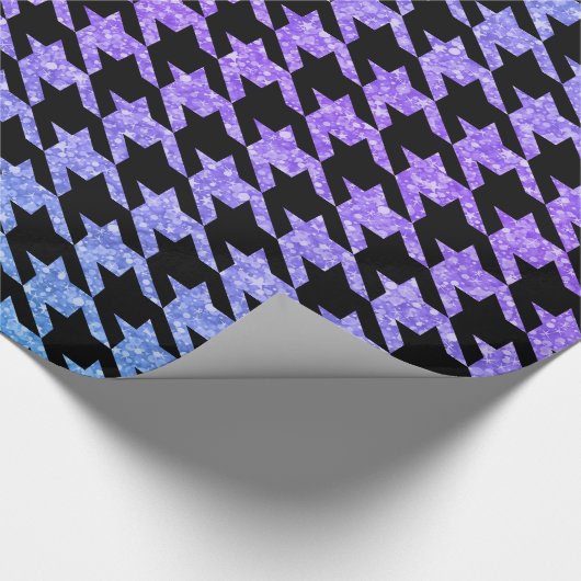 Schwarzes Hahnentrittmuster und farbenfroher Glitz Geschenkpapier (Ecke)