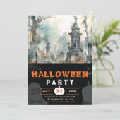 Schwarzes Halloween, Beängstigender Friedhof Einladung (Stehend Vorderseite)