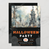 Schwarzes Halloween, Beängstigender Friedhof Einladung (Vorne/Hinten)