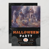 Schwarzes Halloween, Beängstigender Friedhof Einladung (Vorne/Hinten)