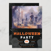 Schwarzes Halloween, Beängstigender Friedhof Einladung (Vorne/Hinten)
