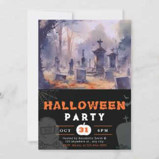 Schwarzes Halloween, Beängstigender Friedhof Einladung