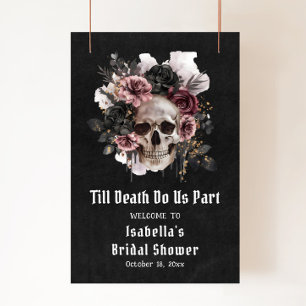Schwarzes Halloween-Blumen-Schädel-Hochzeitsdusche Poster