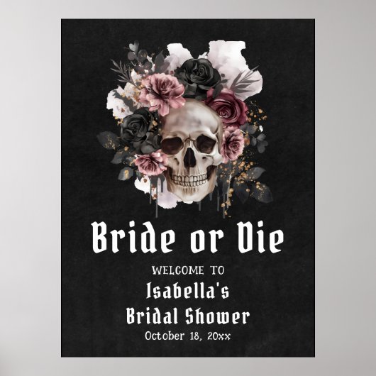 Schwarzes Halloween-Brautparty Begrüßung Poster (Vorne)