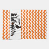 Schwarzes Halloween Crow Illustration Orang Zickza Handtuch (Horizontal)