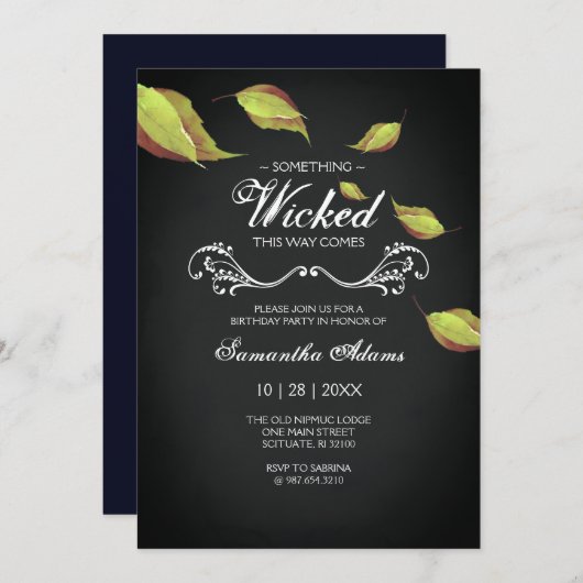 Schwarzes Halloween-Geburtstag Einladung Herbstlau (Vorne/Hinten)