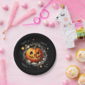 Schwarzes Halloween Hintergrund mit Orange Pumpkin Pappteller (Party)