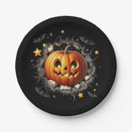 Schwarzes Halloween Hintergrund mit Orange Pumpkin Pappteller