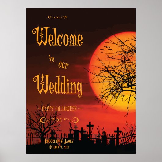 Schwarzes Halloween Hochzeitsempfang Print 18x24 Poster (Vorne)