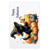 Schwarzes Halloween Kätzchen mit Kürbiskuits & Hex Magnet (Vertikal)