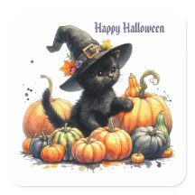 Schwarzes Halloween Kätzchen mit Kürbiskuits & Hex