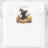Schwarzes Halloween Kätzchen mit Kürbiskuits & Hex Runder Aufkleber (Tasche)