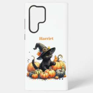 Schwarzes Halloween-Kätzchen mit Kürbissen und Hex Samsung Galaxy Hülle
