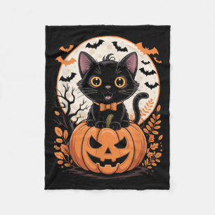 Schwarzes Halloween-Katze-Kürbis-Kostüm Herbst Fleecedecke