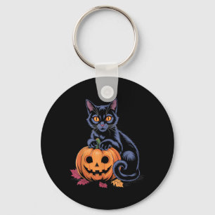 Schwarzes Halloween-Katze-Kürbis-Kostüm Retro Herb Schlüsselanhänger