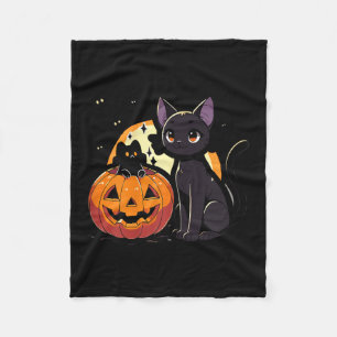 Schwarzes Halloween-Katzen-Shirt für Frauen Retro Fleecedecke