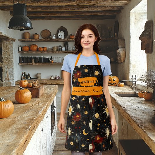 Schwarzes Halloween-Schürze mit Geistern, Sternen, Schürze