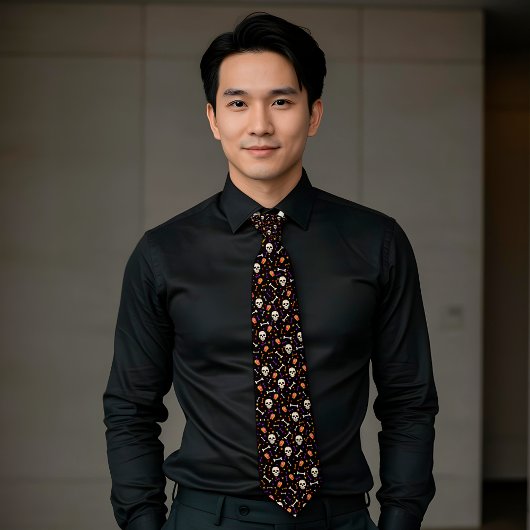 Schwarzes Halloween-Skull-Bone-Coffetmuster Krawatte