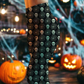 Schwarzes Halloween Skull und Spiderweb Muster Leggings