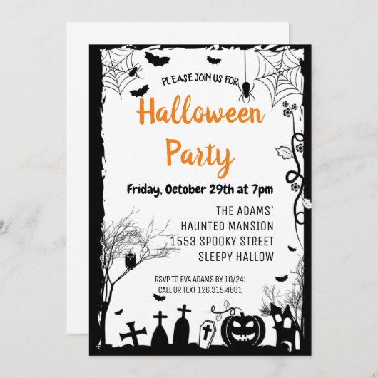 Schwarzes Halloween Spooktacular-Party Einladung (Vorne/Hinten)