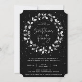 Schwarzes Hand gedrucktes Holly-Wreath-Weihnachtsf Einladung (Vorderseite)