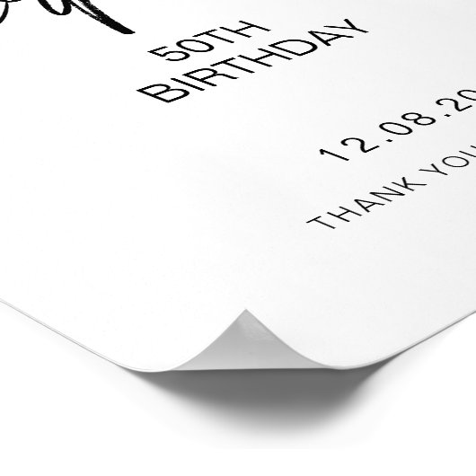 Schwarzes handgeschriebenes Skript 50. Geburtstag Poster (Ecke)