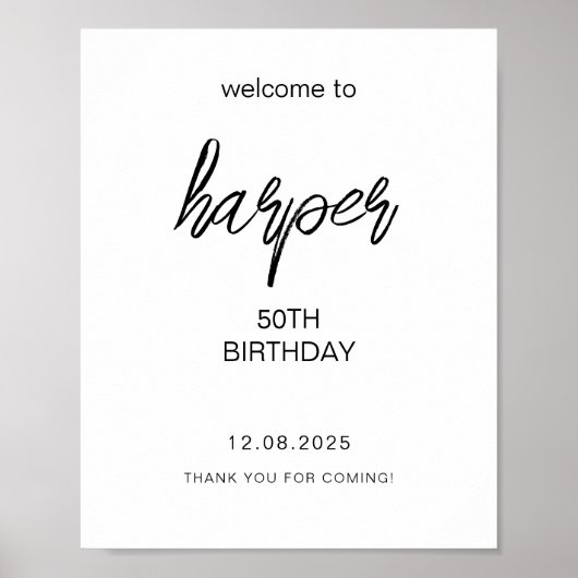 Schwarzes handgeschriebenes Skript 50. Geburtstag Poster (Vorne)