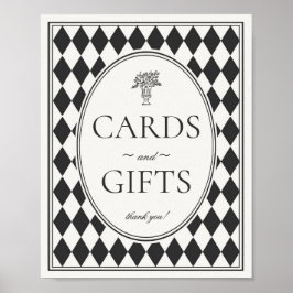 Schwarzes Harlekin-Karo-Karten- und Geschenke-Schi Poster