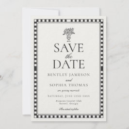 Schwarzes Harlekin-Karo Save-the-Date Einladung