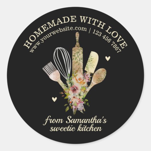 Schwarzes Haus mit Liebe Catering Bäckerei Koch Runder Aufkleber (Vorderseite)