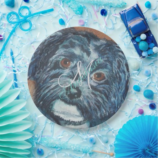 SCHWARZES HAVANESISCHES MONOGRAMM-PARTY PAPPTELLER (Party)