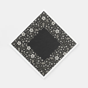 Schwarzes Hawthorn-Blumenmuster Serviette